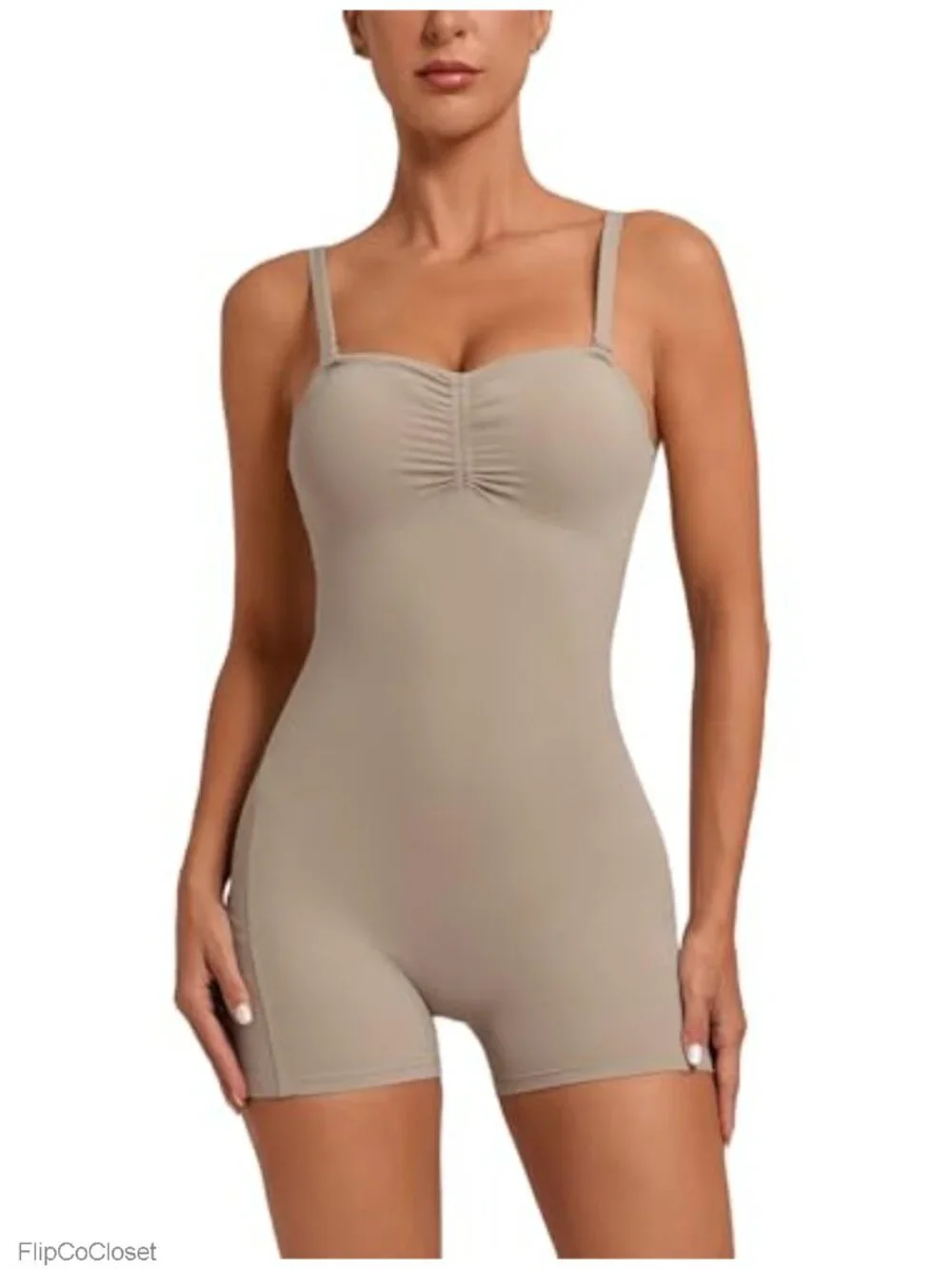 Womens Workout Romper with Pockets Adjustable Straps Backless Jumpsuit